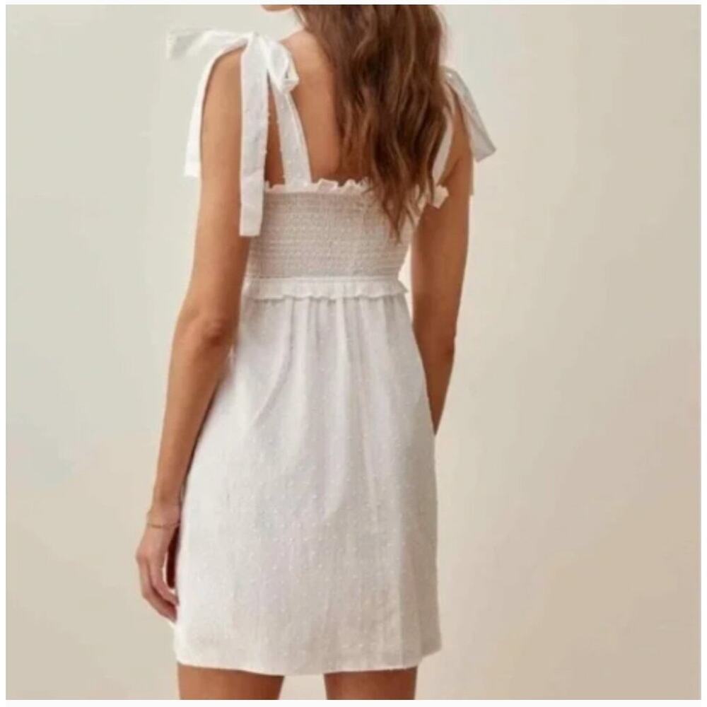 Reformation White Smocked Swiss Dot Dawson Dress NWT - Picture 2 of 9
